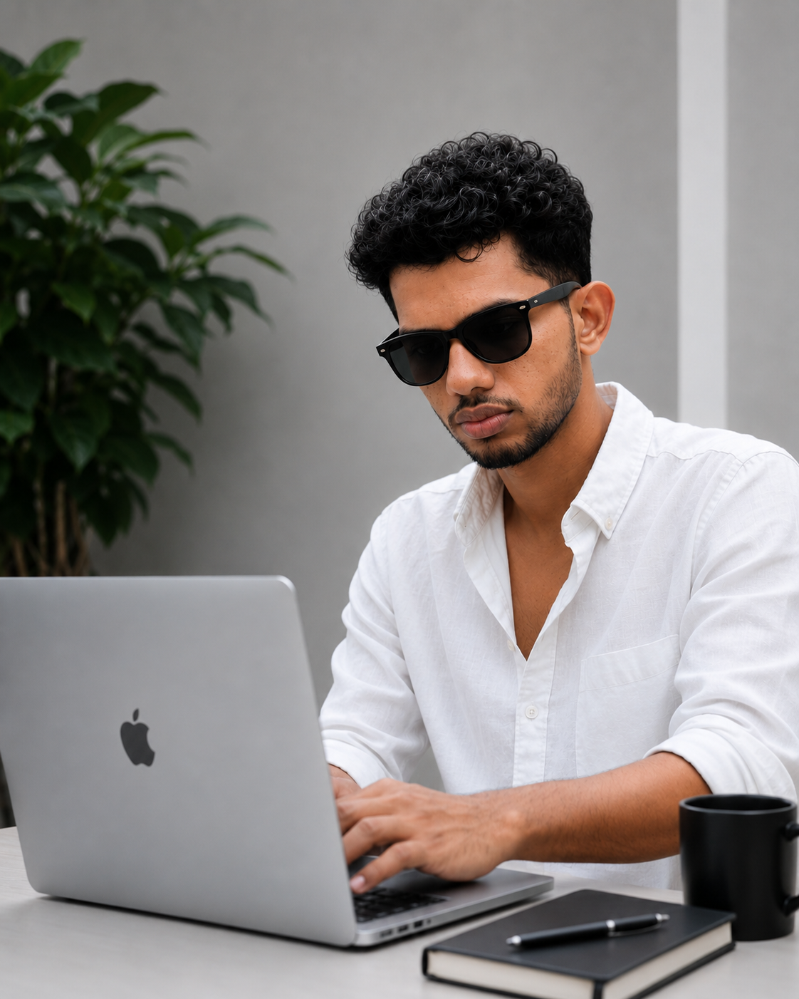 Muhammed Naseef T C, freelance digital marketer in Kannur, working on a laptop