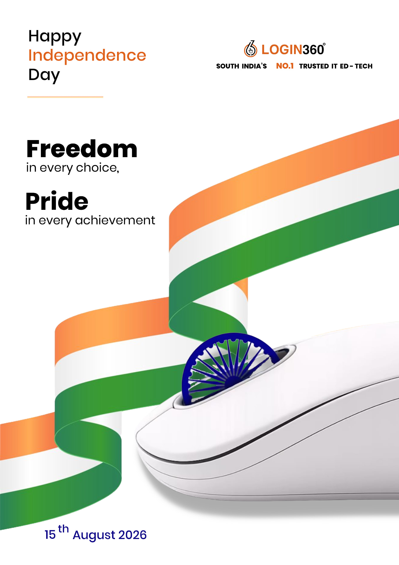 Login360 Independence Day creative with tricolour ribbon and mouse designed by Muhammed Naseef