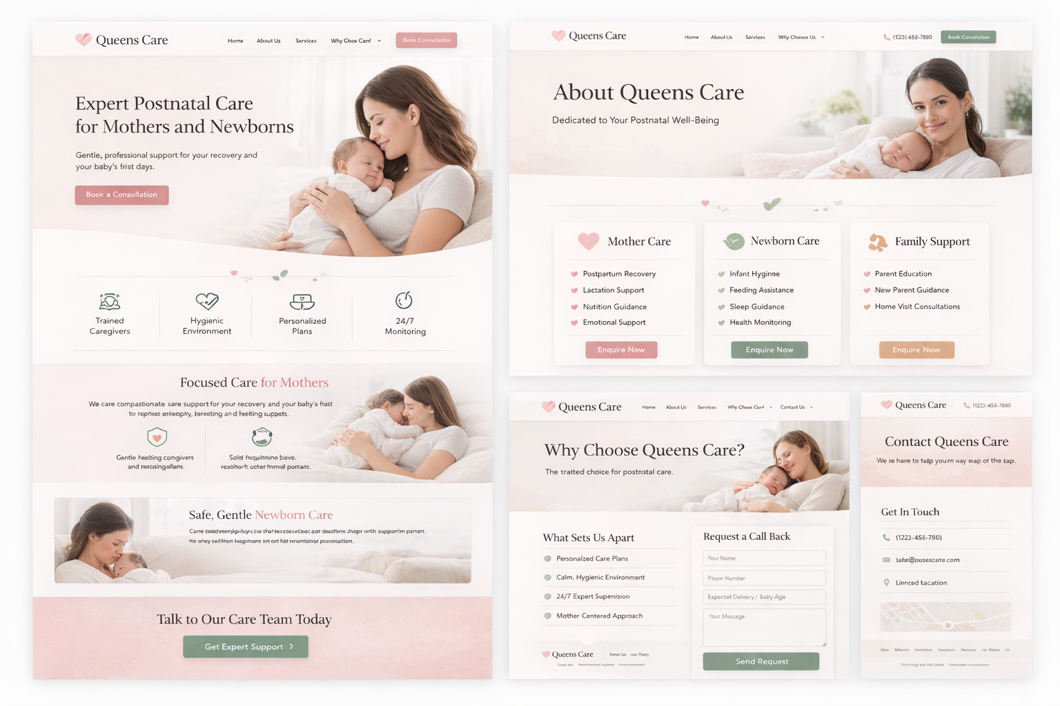 Queens Care postnatal care website design by Muhammed Naseef